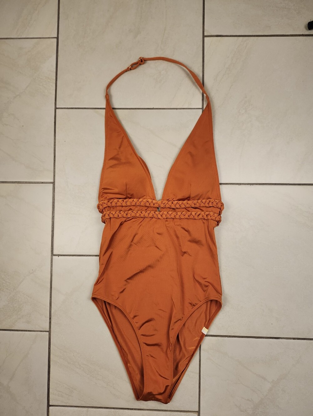 Summersalt Women The Braided Halter Plunge One Piece Swim Canyon Bron Orange 4 - Picture 2 of 15